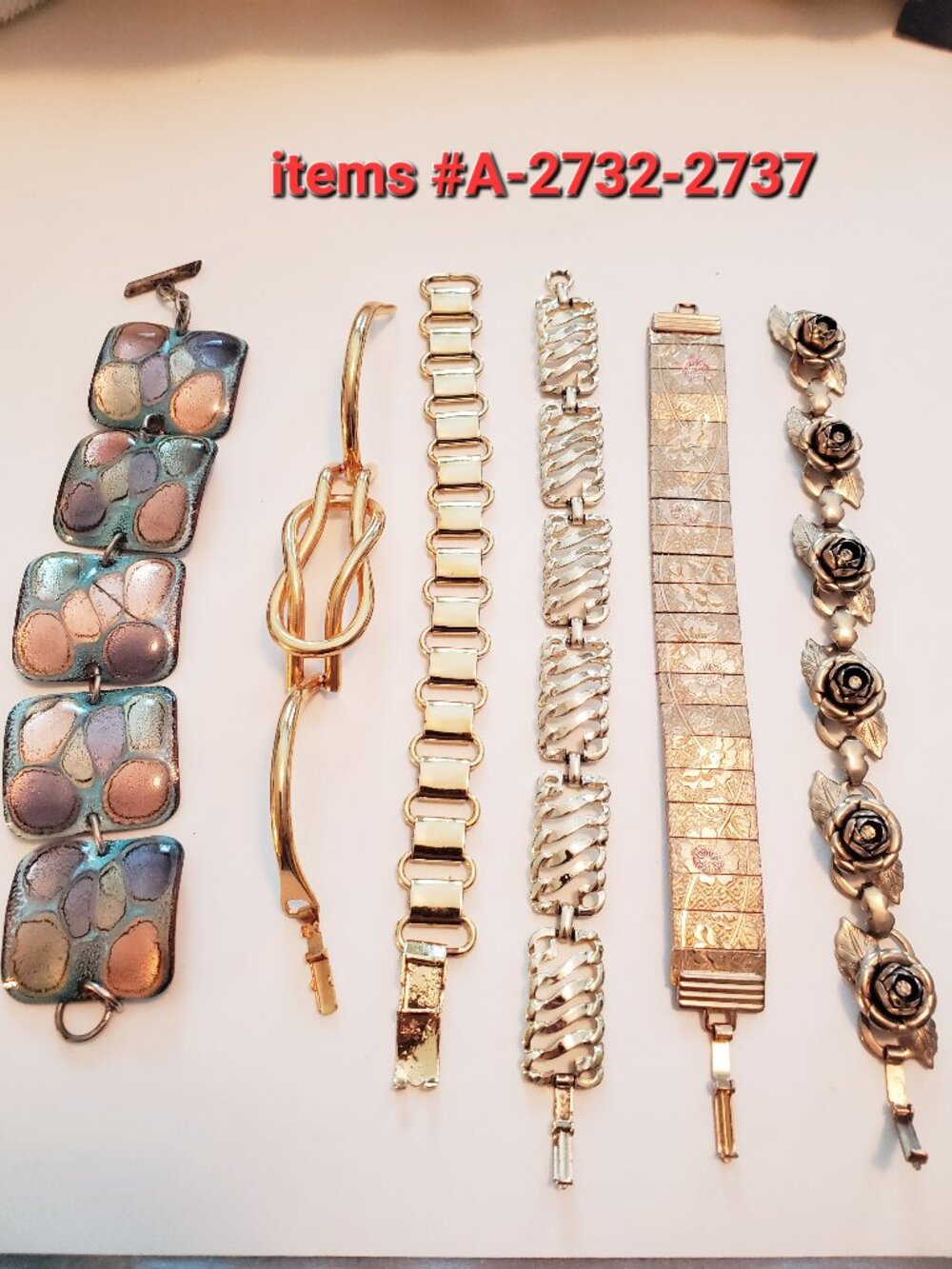 6 Bracelets, items # A -2732-2737,. wt.  184 grams.